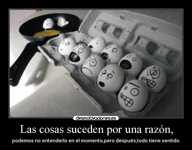 Las cosas suceden por una razón, - podemos no entenderlo en el momento,pero después,todo tiene sentido.