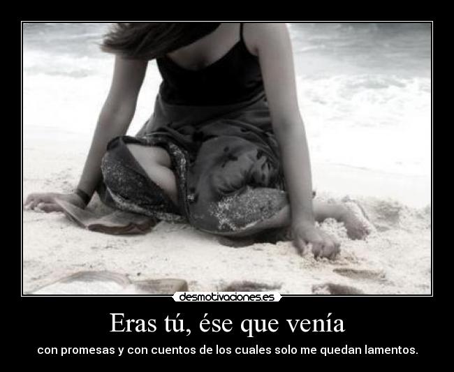 Eras tú, ése que venía - con promesas y con cuentos de los cuales solo me quedan lamentos.