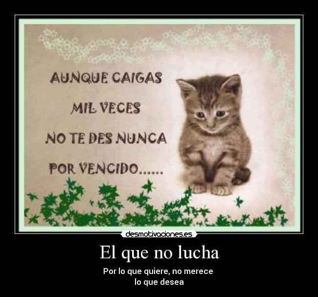 El que no lucha - Por lo que quiere, no merece
lo que desea
