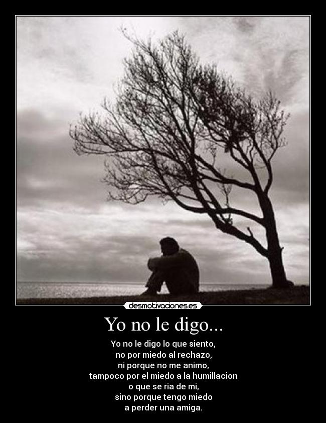 Yo no le digo... - Yo no le digo lo que siento,
no por miedo al rechazo,
ni porque no me animo,
tampoco por el miedo a la humillacion
o que se ria de mi,
sino porque tengo miedo
a perder una amiga.