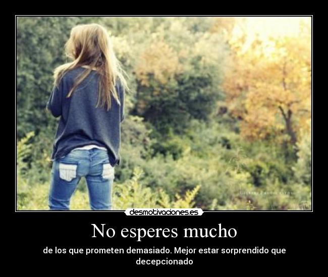 No esperes mucho - de los que prometen demasiado. Mejor estar sorprendido que decepcionado