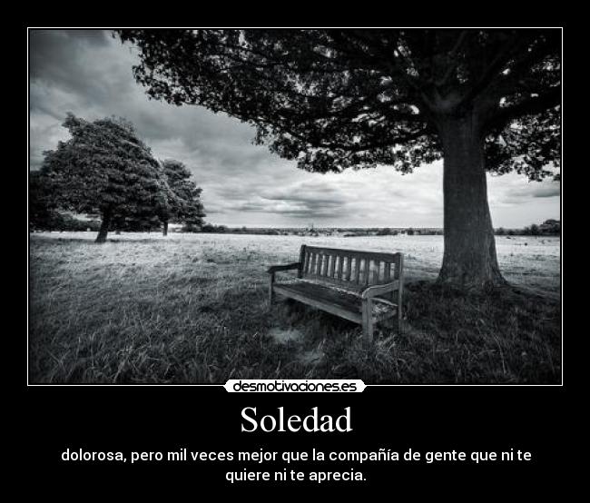 Soledad - dolorosa, pero mil veces mejor que la compañía de gente que ni te quiere ni te aprecia.