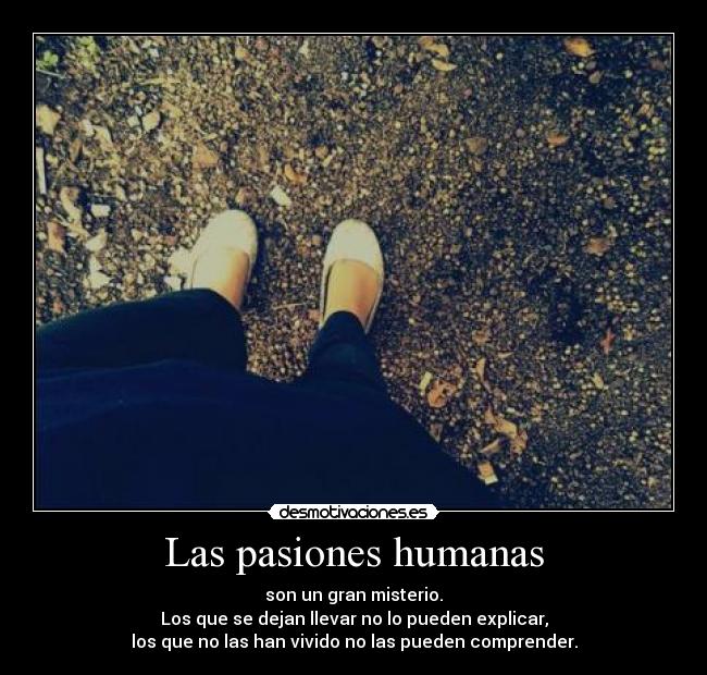 Las pasiones humanas - son un gran misterio.
Los que se dejan llevar no lo pueden explicar,
los que no las han vivido no las pueden comprender.