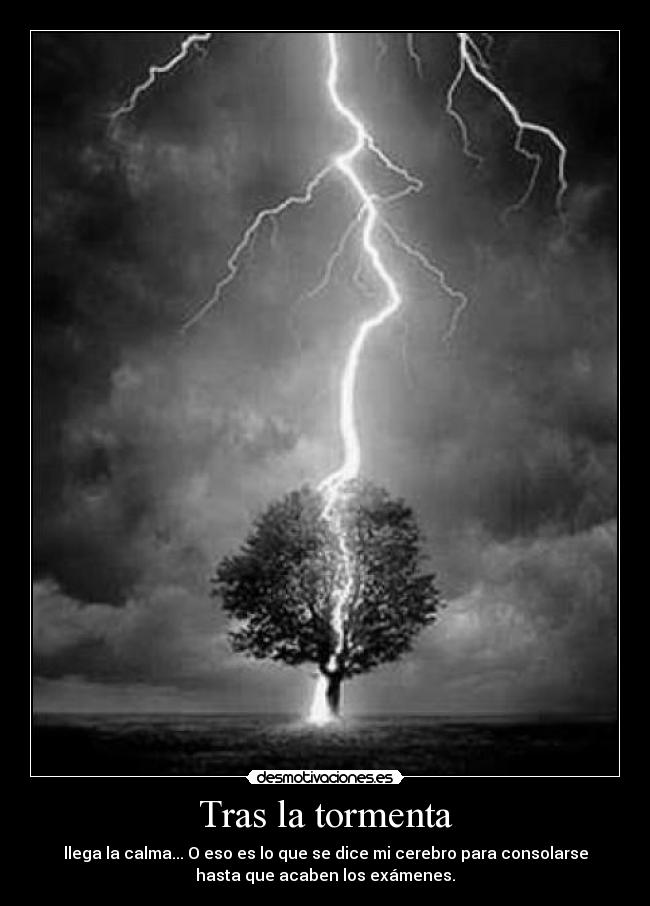 Tras la tormenta - llega la calma... O eso es lo que se dice mi cerebro para consolarse
hasta que acaben los exámenes.