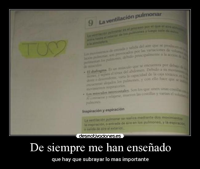 De siempre me han enseñado - que hay que subrayar lo mas importante