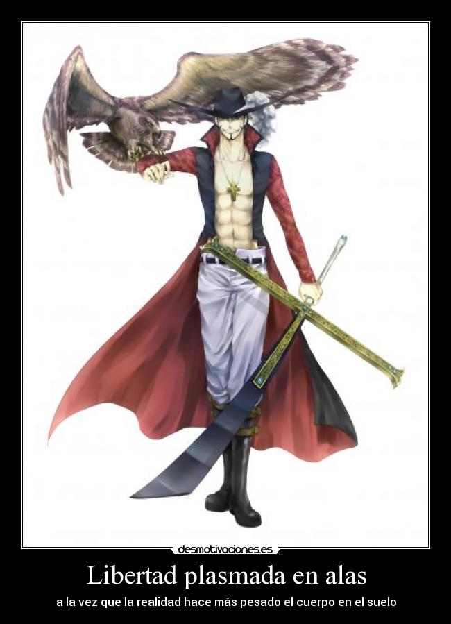 carteles libertad one piece mihawk taka halcon libertad plasmada alas vez realidad hacer pesado cuerpo suelo desmotivaciones