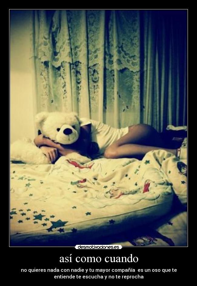 así como cuando - no quieres nada con nadie y tu mayor compañía es un oso que te
entiende te escucha y no te reprocha