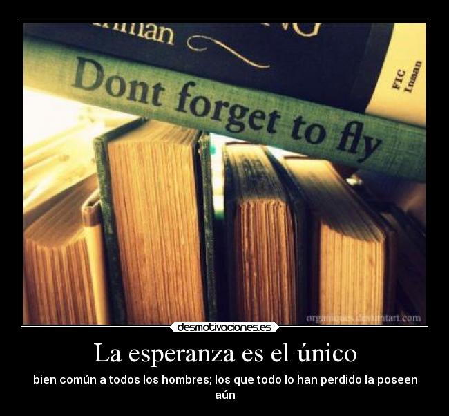 La esperanza es el único - bien común a todos los hombres; los que todo lo han perdido la poseen aún