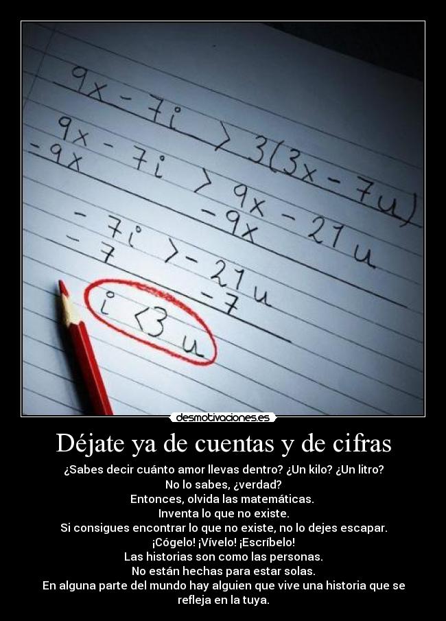 Déjate ya de cuentas y de cifras -