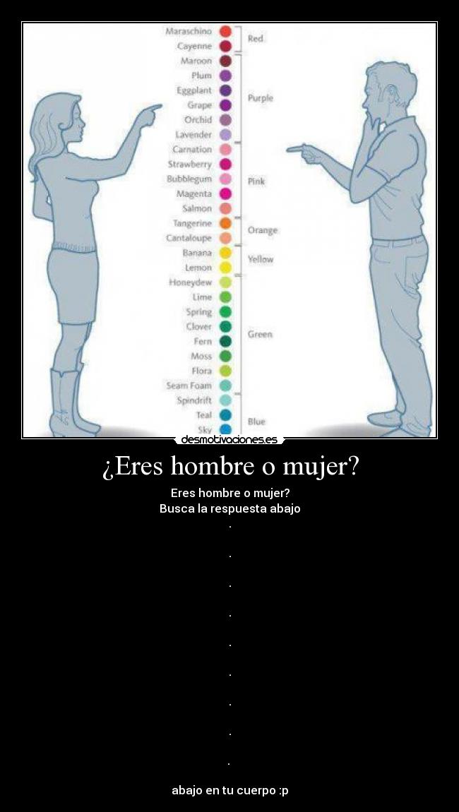 ¿Eres hombre o mujer? - Eres hombre o mujer?
Busca la respuesta abajo
.

.

.

.

.

.

.

.

. 

abajo en tu cuerpo :p