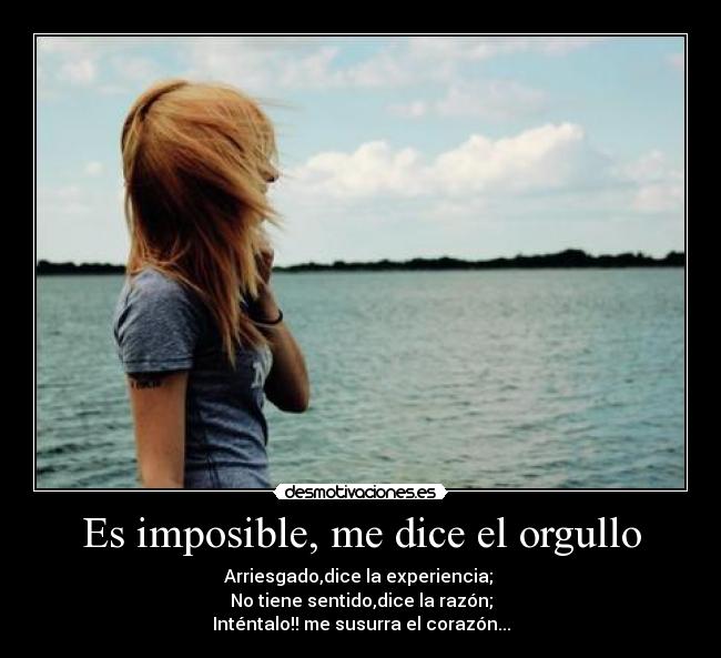 Es imposible, me dice el orgullo - Arriesgado,dice la experiencia;
No tiene sentido,dice la razón;
Inténtalo!! me susurra el corazón...