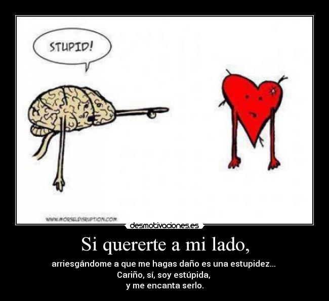Si quererte a mi lado, - arriesgándome a que me hagas daño es una estupidez...
Cariño, sí, soy estúpida,
y me encanta serlo.