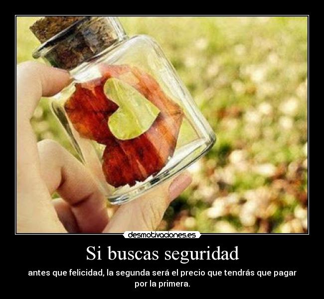 Si buscas seguridad - antes que felicidad, la segunda será el precio que tendrás que pagar por la primera.