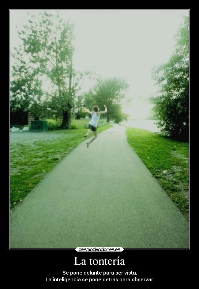 La tontería - Se pone delante para ser vista.
La inteligencia se pone detrás para observar.