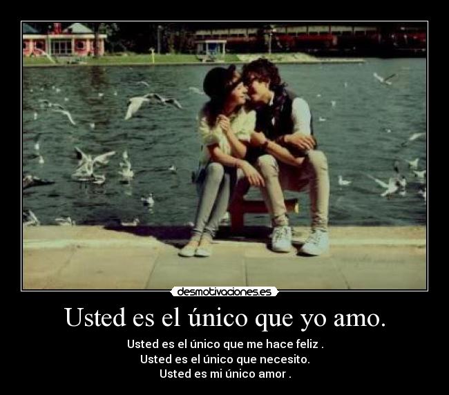Usted es el único que yo amo. - Usted es el único que me hace feliz .
Usted es el único que necesito.
Usted es mi único amor .