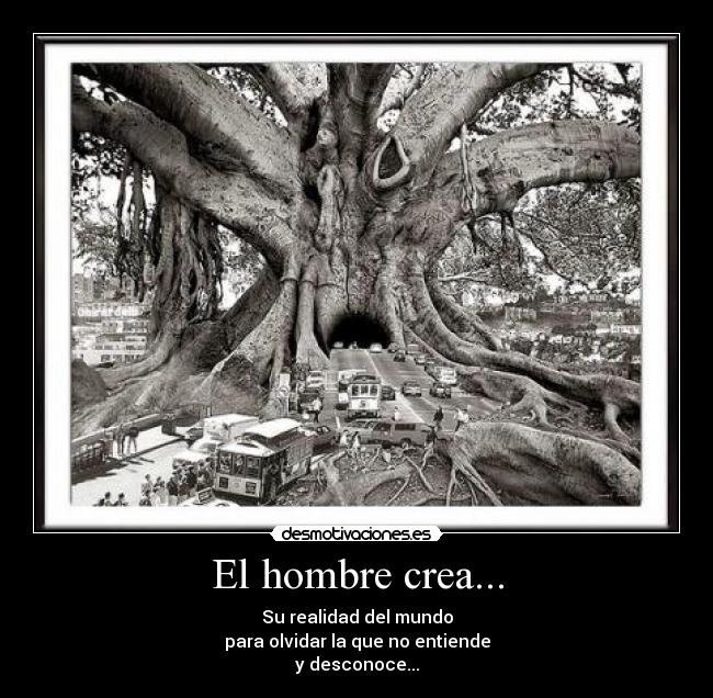El hombre crea... - Su realidad del mundo
para olvidar la que no entiende
y desconoce...