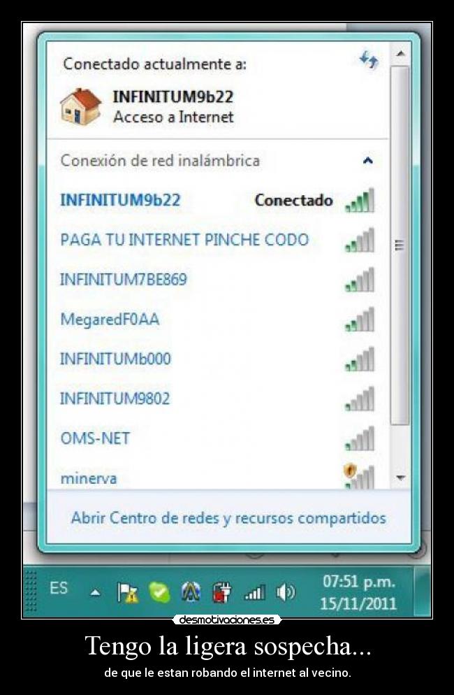 Tengo la ligera sospecha... - de que le estan robando el internet al vecino.