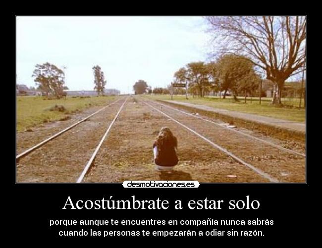 Acostúmbrate a estar solo - porque aunque te encuentres en compañía nunca sabrás
cuando las personas te empezarán a odiar sin razón.