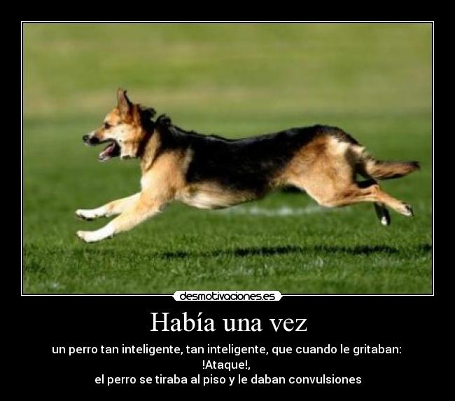 Había una vez - un perro tan inteligente, tan inteligente, que cuando le gritaban:
!Ataque!,
el perro se tiraba al piso y le daban convulsiones