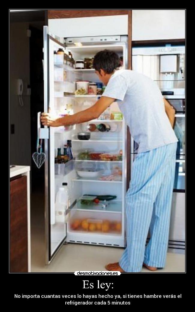 Es ley: - No importa cuantas veces lo hayas hecho ya, si tienes hambre verás el
refrigerador cada 5 minutos