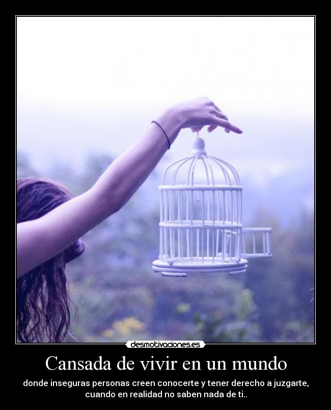 Cansada de vivir en un mundo - donde inseguras personas creen conocerte y tener derecho a juzgarte,
cuando en realidad no saben nada de ti..