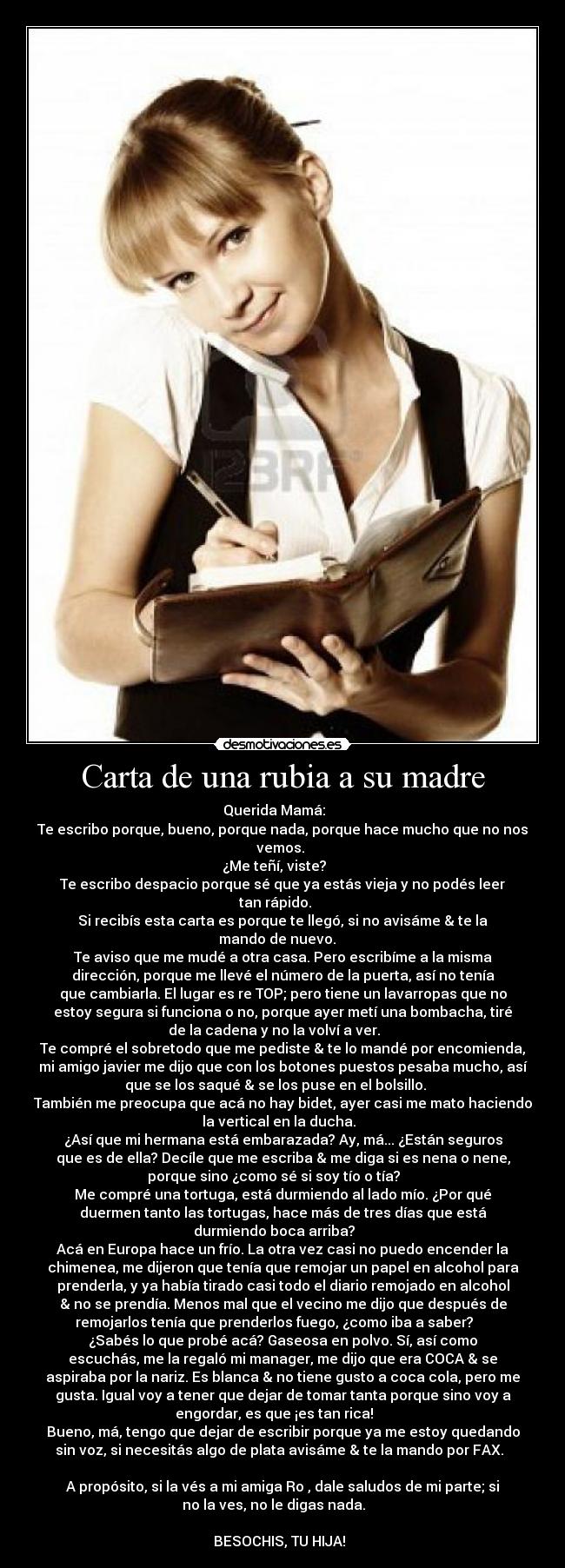 Carta de una rubia a su madre -