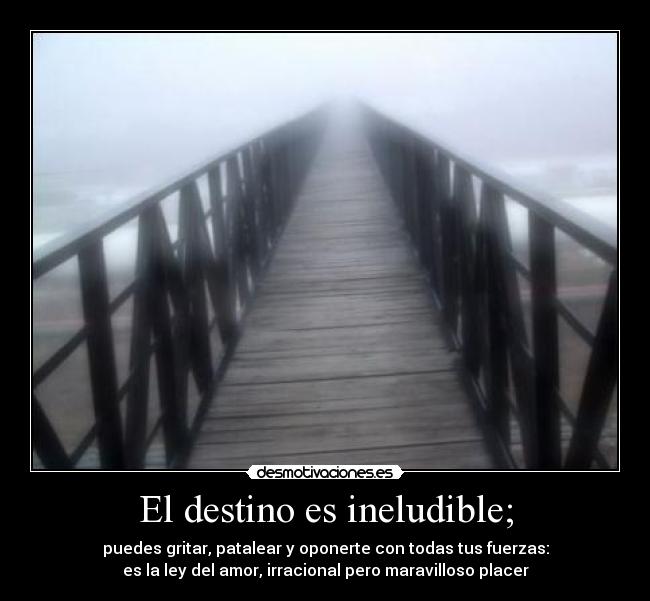 El destino es ineludible; - puedes gritar, patalear y oponerte con todas tus fuerzas:
es la ley del amor, irracional pero maravilloso placer