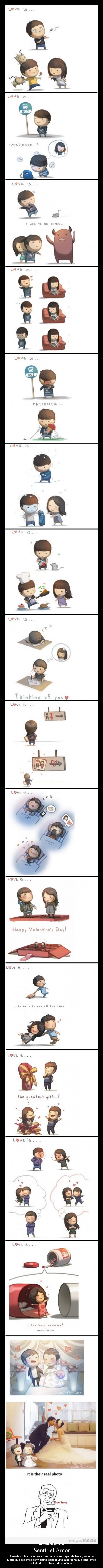 Sentir el Amor - Para descubrir de lo que en verdad somos capaz de hacer, saber lo
fuerte que podemos ser y al final conseguir a la persona que tendremos
a lado de nosotros toda una Vida.