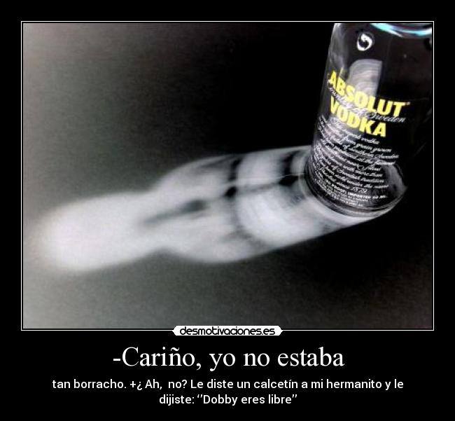 -Cariño, yo no estaba - tan borracho. +¿ Ah, no? Le diste un calcetín a mi hermanito y le
dijiste: ‘’Dobby eres libre’’