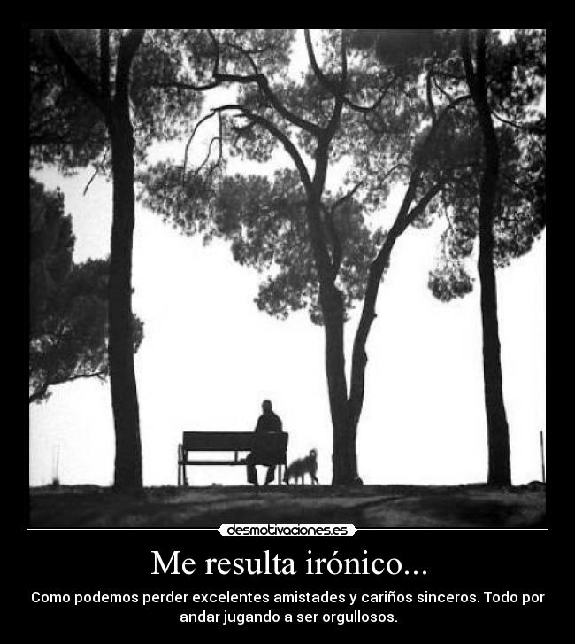 Me resulta irónico... - Como podemos perder excelentes amistades y cariños sinceros. Todo por
andar jugando a ser orgullosos.