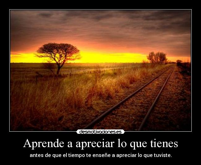 Aprende a apreciar lo que tienes - antes de que el tiempo te enseñe a apreciar lo que tuviste.