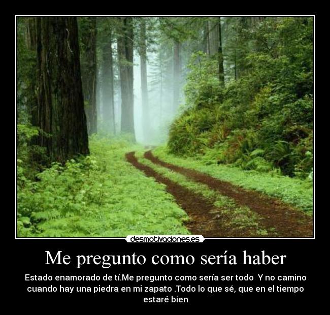 Me pregunto como sería haber - Estado enamorado de tí.Me pregunto como sería ser todo Y no camino
cuando hay una piedra en mi zapato .Todo lo que sé, que en el tiempo
estaré bien