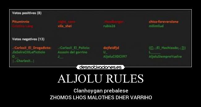 ALJOLU RULES - Clanhoygan prebalese
ZHOMOS LHOS MALOTHES DHER VARRIHO