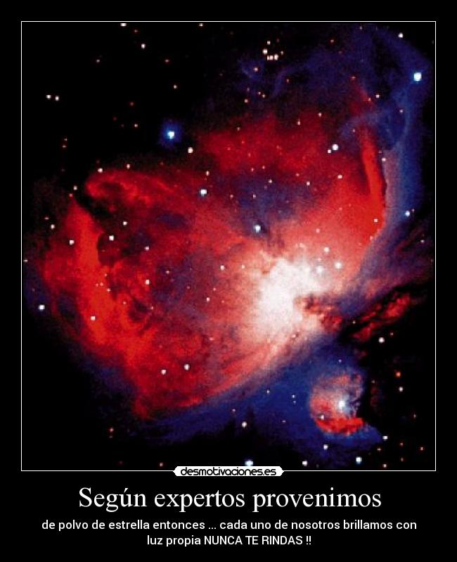 Según expertos provenimos - de polvo de estrella entonces ... cada uno de nosotros brillamos con
luz propia NUNCA TE RINDAS !!