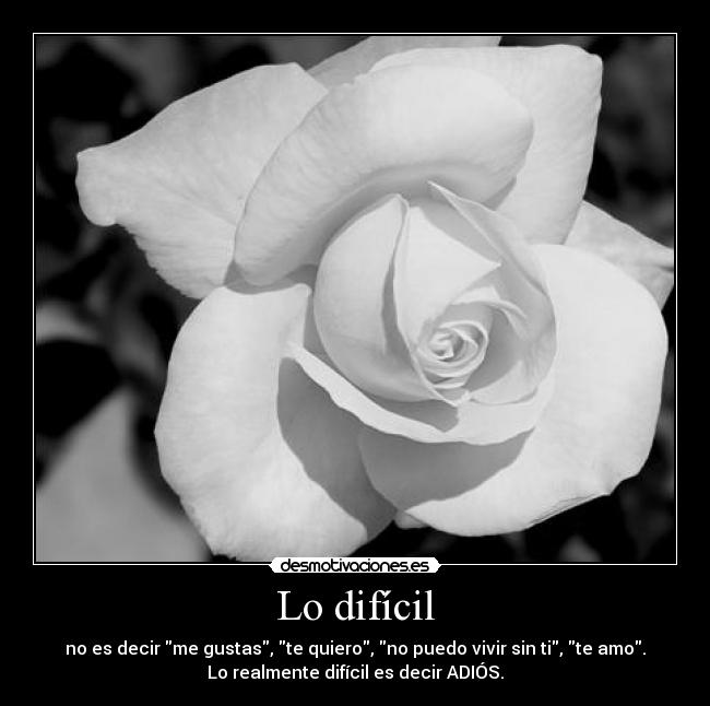 Lo difícil - no es decir me gustas, te quiero, no puedo vivir sin ti, te amo.
Lo realmente difícil es decir ADIÓS.