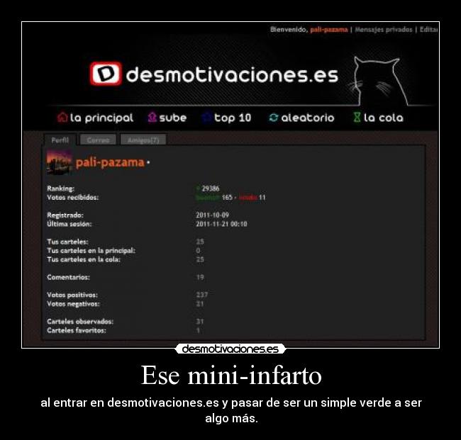 Ese mini-infarto - al entrar en desmotivaciones.es y pasar de ser un simple verde a ser algo más.
