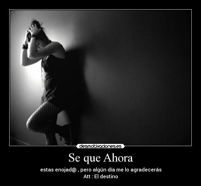 Se que Ahora - estas enojad@ , pero algún día me lo agradecerás
Att : El destino