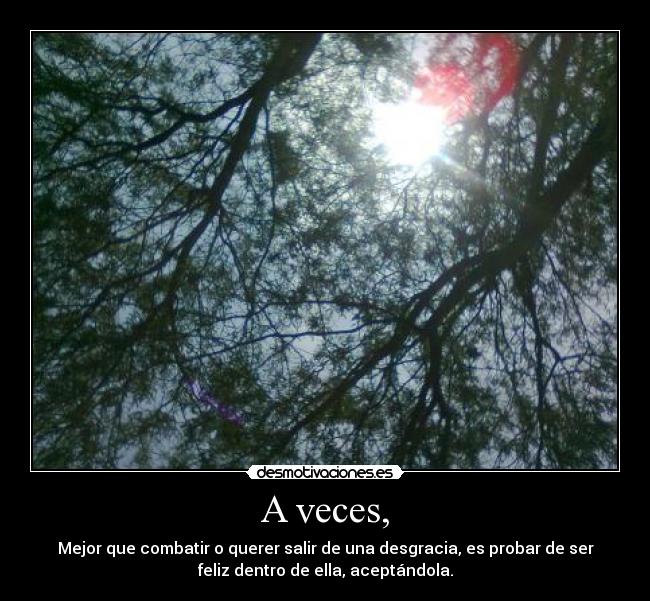 A veces, - Mejor que combatir o querer salir de una desgracia, es probar de ser
feliz dentro de ella, aceptándola.