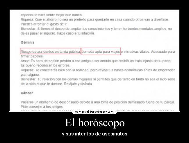 El horóscopo - y sus intentos de asesinatos