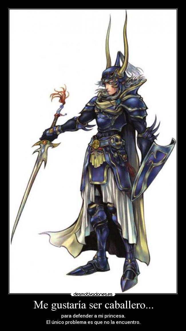 Me gustaría ser caballero... - para defender a mi princesa.
El único problema es que no la encuentro.
