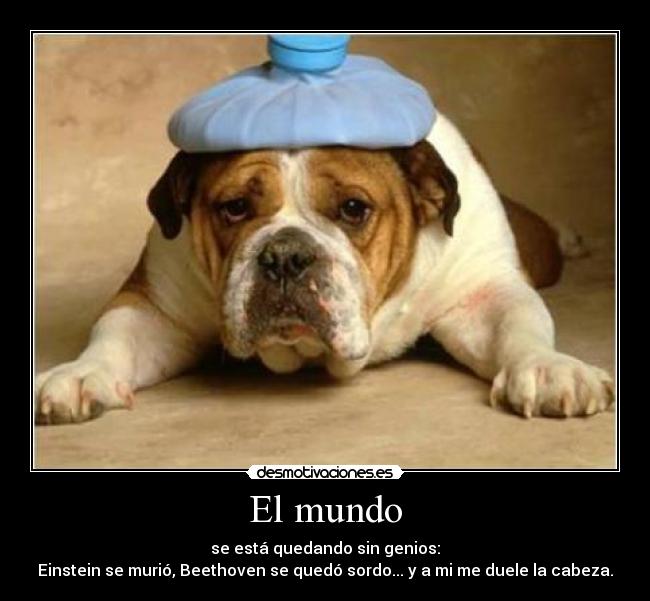 El mundo - se está quedando sin genios:
Einstein se murió, Beethoven se quedó sordo... y a mi me duele la cabeza.