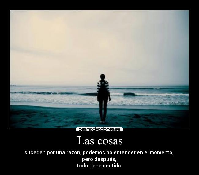 Las cosas - suceden por una razón, podemos no entender en el momento,
pero después,
todo tiene sentido.