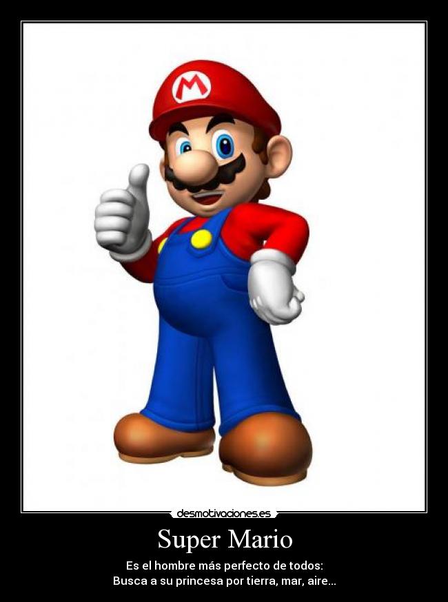 Super Mario - Es el hombre más perfecto de todos:
Busca a su princesa por tierra, mar, aire...