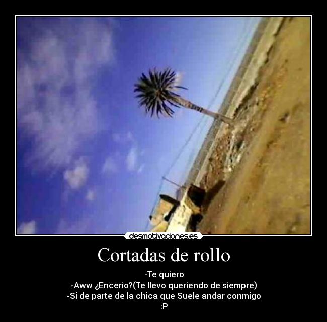 Cortadas de rollo - -Te quiero
-Aww ¿Encerio?(Te llevo queriendo de siempre)
-Si de parte de la chica que Suele andar conmigo
:P