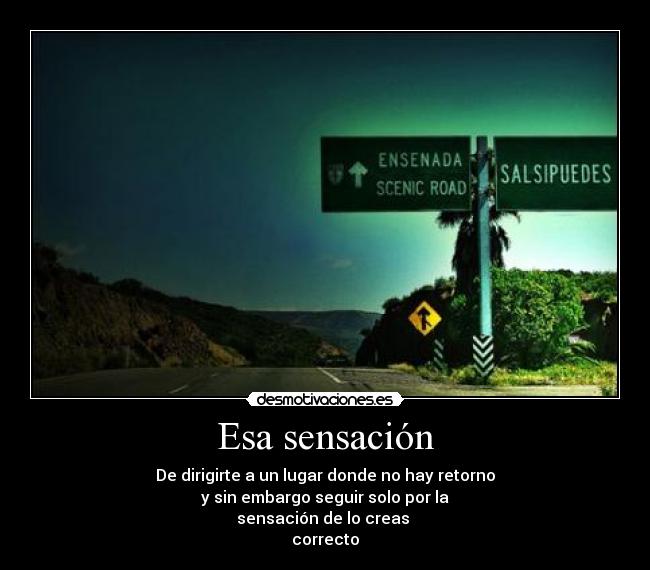 Esa sensación - De dirigirte a un lugar donde no hay retorno
y sin embargo seguir solo por la
sensación de lo creas 
correcto