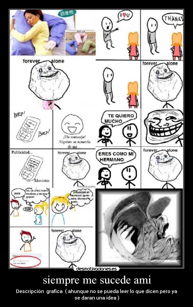 siempre me sucede ami - Descripción grafica ( ahunque no se pueda leer lo que dicen pero ya
se daran una idea )