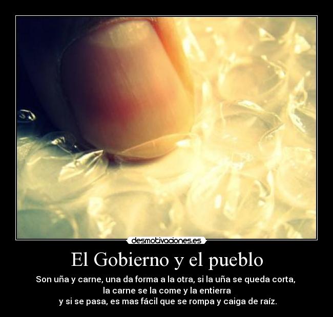 El Gobierno y el pueblo - Son uña y carne, una da forma a la otra, si la uña se queda corta, 
la carne se la come y la entierra
 y si se pasa, es mas fácil que se rompa y caiga de raíz.