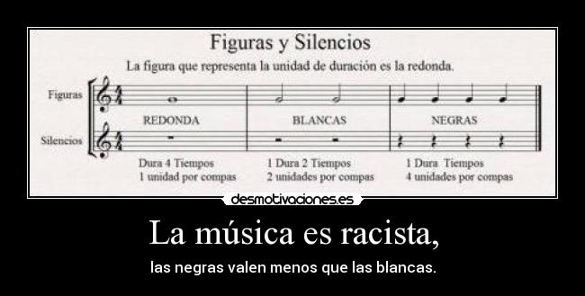 La música es racista, - las negras valen menos que las blancas.