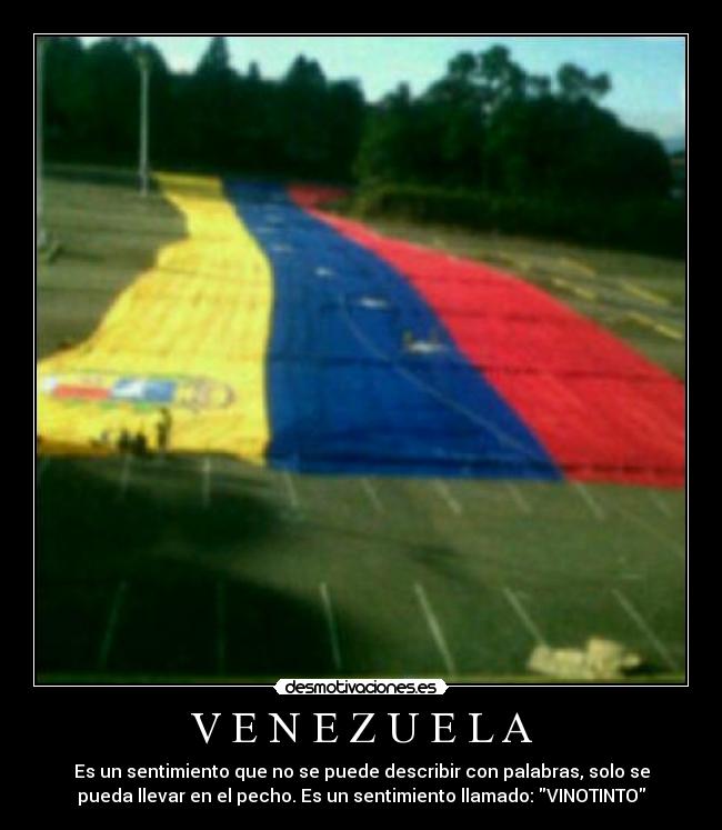 V E N E Z U E L A - Es un sentimiento que no se puede describir con palabras, solo se
pueda llevar en el pecho. Es un sentimiento llamado: VINOTINTO