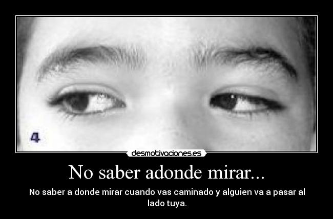 No saber adonde mirar... - No saber a donde mirar cuando vas caminado y alguien va a pasar al lado tuya.